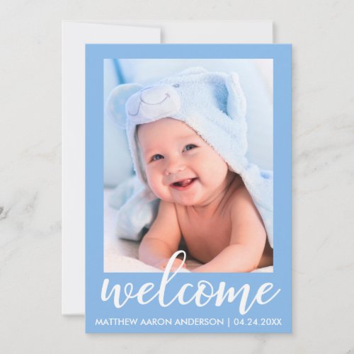 Welcome New Baby Modern Announcement Blue