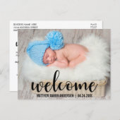 Welcome New Baby Modern Black Script Announcement Postcard | Zazzle