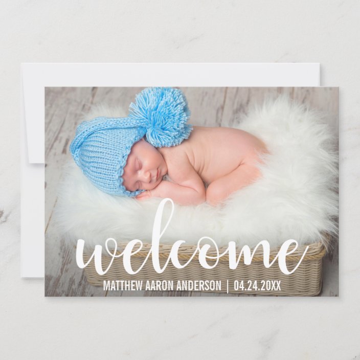 Welcome New Baby Modern White Script Card | Zazzle.com