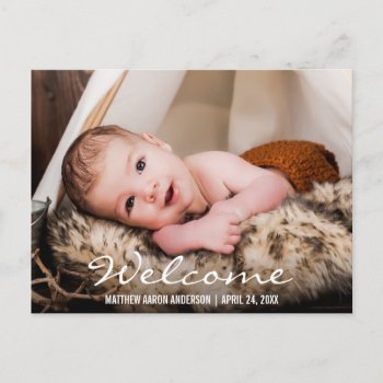 Welcome New Baby Photo Announcement Postcard Bw by HappyMemoriesPaperCo at Zazzle