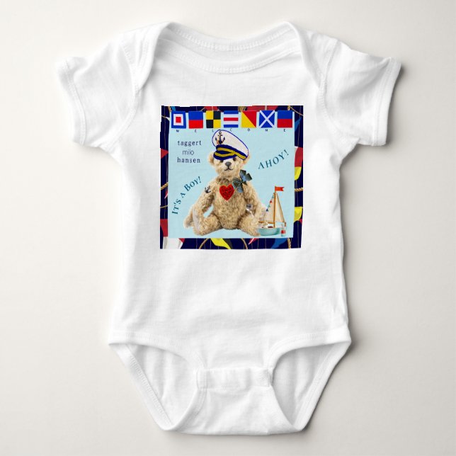 Welcome New Baby Sailor Bear Bodysuit (Front)