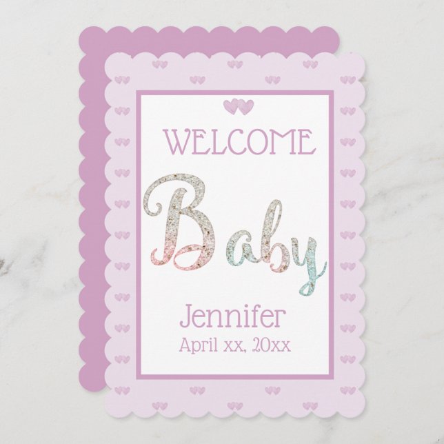 Welcome New Baby, With Name, Purple Announcement (Front/Back)