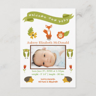 Welcome New Baby Woodland - 3x5 Birth Announcement
