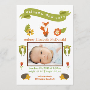 Welcome New Baby Woodland - Birth Announcement