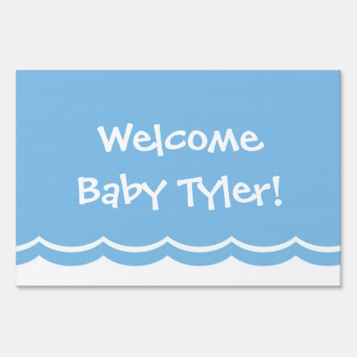 welcome New Baby Yard Sign Blue Scallop Edge