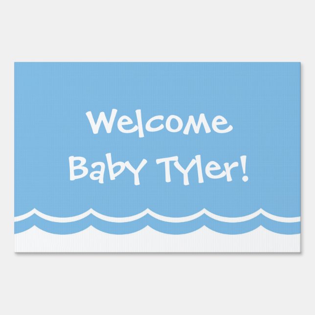 welcome New Baby Yard Sign (Blue Scallop Edge) (Front)