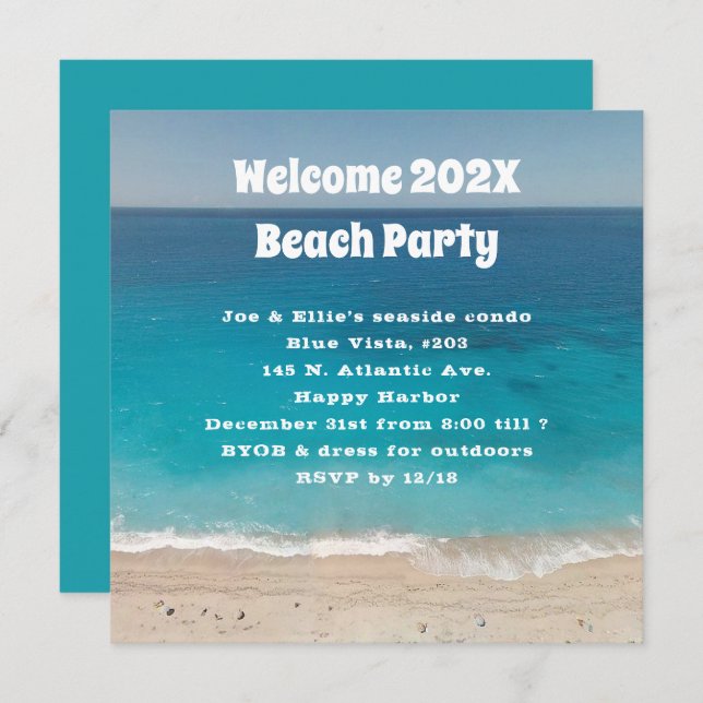 Welcome New Year Beach Party Invitation (Front/Back)