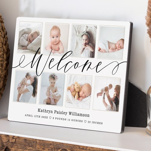 Welcome Newborn Baby Birth Stats  Photo Collage Plaque