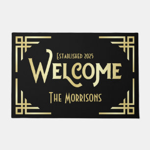 Welcome Newlywed Gift Art Deco Gold Black Gatsby Doormat