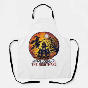 Welcome Nightmare Halloween Haunted House Flying W Apron