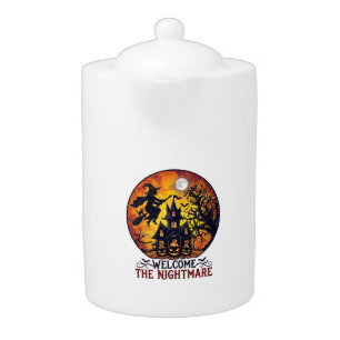 Welcome Nightmare Halloween Haunted House Flying W Teapot