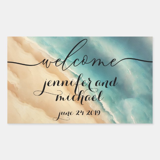 Welcome Ocean Beach Blue Watercolor Rectangular Sticker