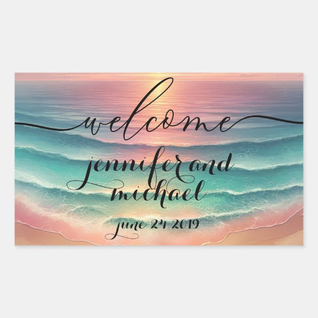 Welcome Ocean Beach Watercolor Sea Sun Rectangular Sticker