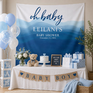 Welcome Oh Baby Shower Blue Ombre Backdrop