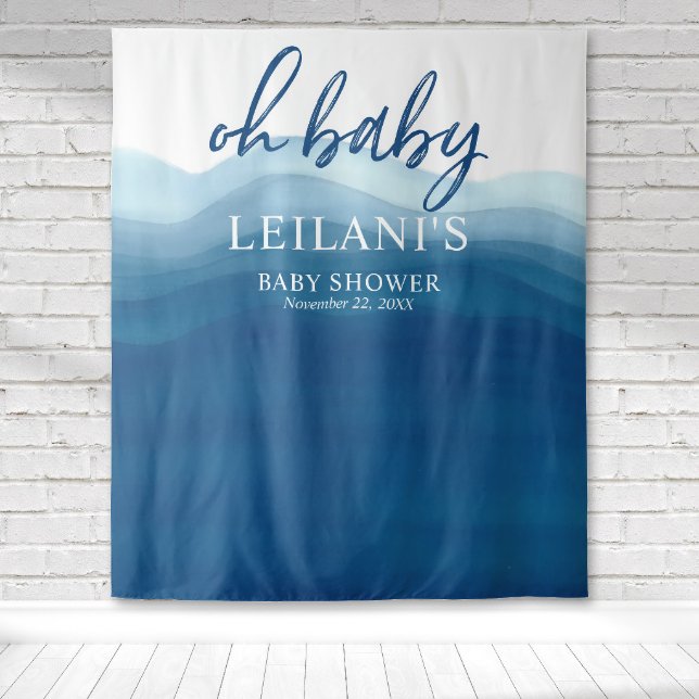 Welcome Oh Baby Shower Blue Ombre Backdrop