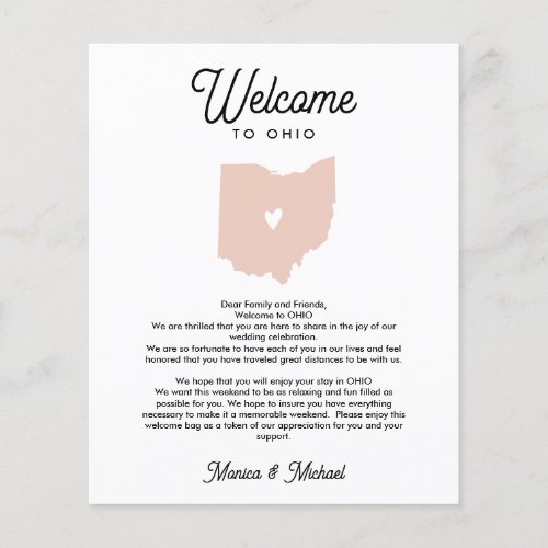 Welcome OHIO Letter  Itinerary WEDDING ANY COLOR