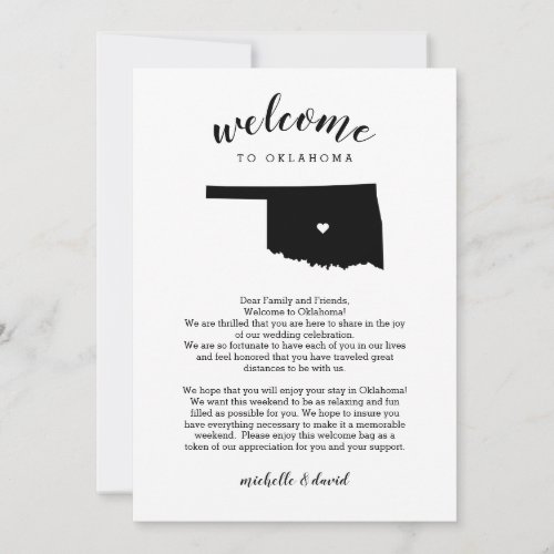 Welcome Oklahoma  Wedding Letter  Itinerary