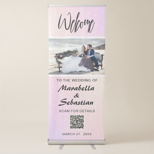  Welcome Ombre Glitter Peach QR CODE Verticle   Retractable Banner