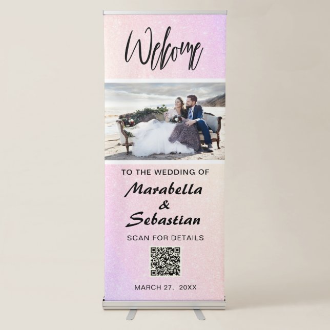 *~* Welcome Ombre Glitter Peach QR CODE Verticle   Retractable Banner (Front)