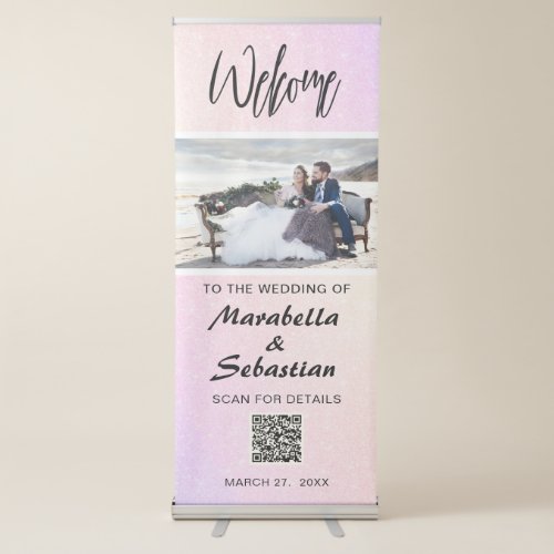  Welcome Ombre Glitter Peach QR CODE Verticle  Retractable Banner