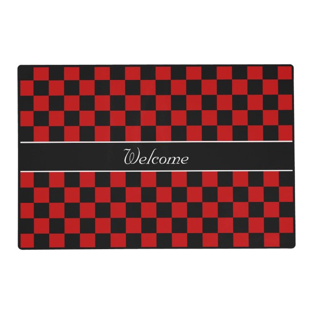 Welcome on Black & Red Checkered Pattern Placemat (Front)