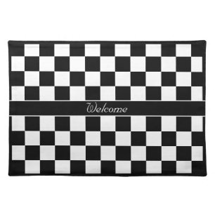 Welcome on Black & White Checkered Pattern Cloth Placemat