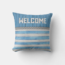 Welcome on Blue Wood and Stripes