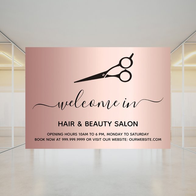 Welcome open hair beauty salon rose gold window cling (Creator Uploaded)
