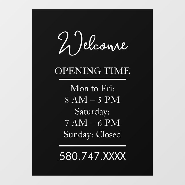 Welcome Open Hours Black White door sign (Sheet)