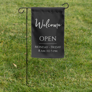 Welcome Open Hours Logo Small Garden Flag