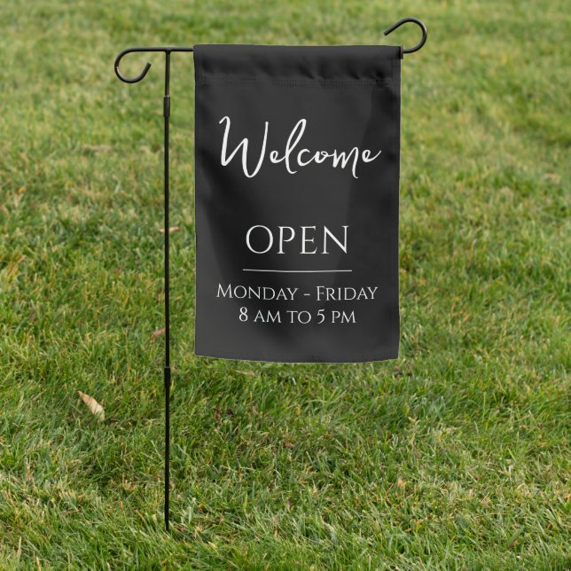 Welcome Open Hours Logo Small  Garden Flag (In SItu)