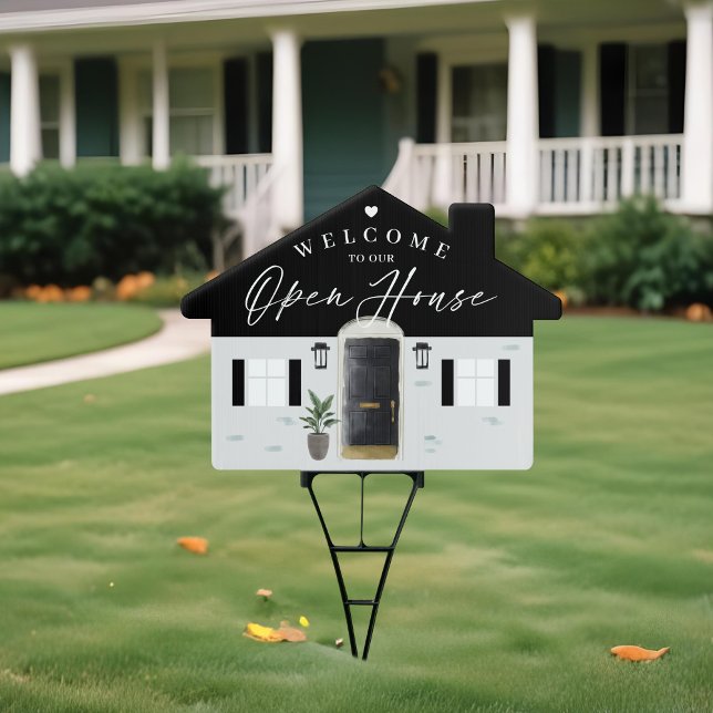 Welcome Open House Black Watercolor Front Door Sign (Welcome Open House Black Watercolor Front Door Sign)