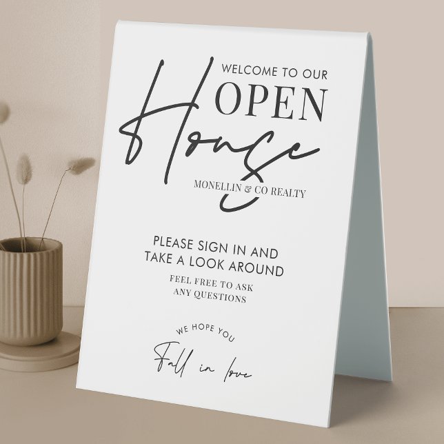 Welcome Open House Event Real Estate Modern Table Tent (Welcome your realtor event guests with this minimalist open house sign design)