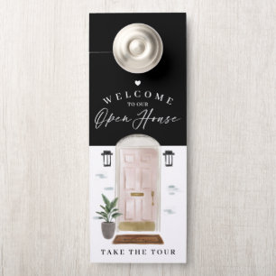 Welcome Open House Pink Watercolor Front Door Door Hanger
