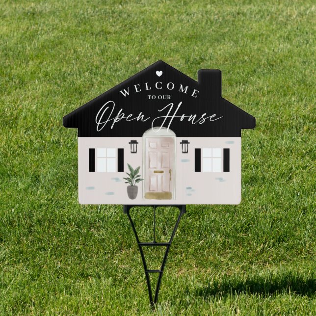 Welcome Open House Pink Watercolor Front Door Sign (Insitu)