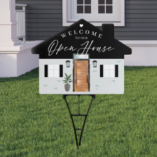 Welcome Open House Wood Watercolor Front Door Sign