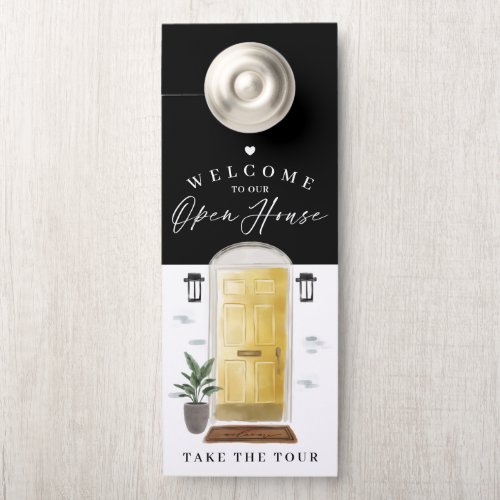 Welcome Open House Yellow Watercolor Front Door Door Hanger