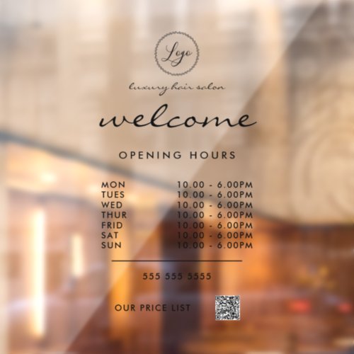 Welcome Opening Hours Logo QR Code Transparent  Window Cling