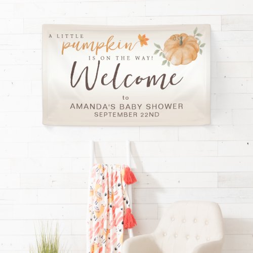 Welcome Orange Little Pumpkin Fall Baby Shower  Banner