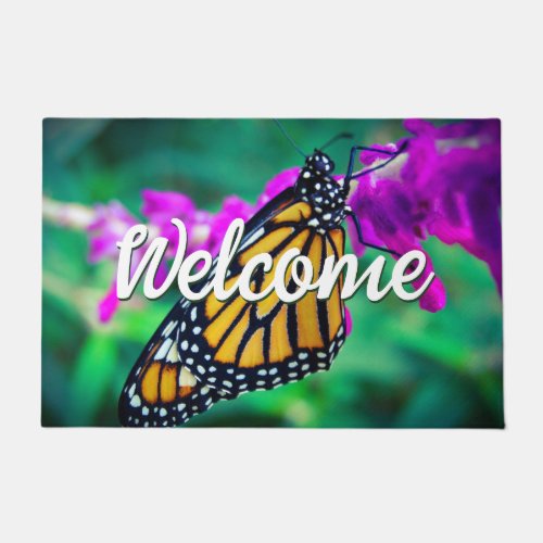 Welcome Orange Monarch Butterfly Photo Colorful Doormat