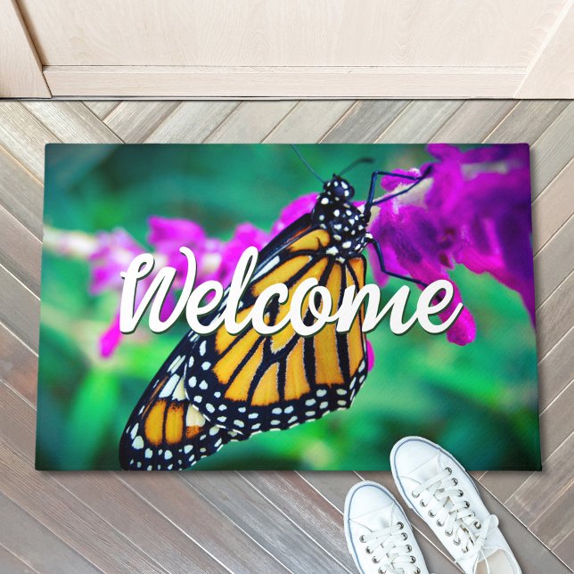 Welcome Orange Monarch Butterfly Photo Colorful Doormat (Creator Uploaded)