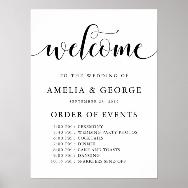 Welcome order of events wedding sign (Front)