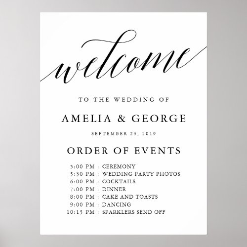 Welcome order of events wedding sign