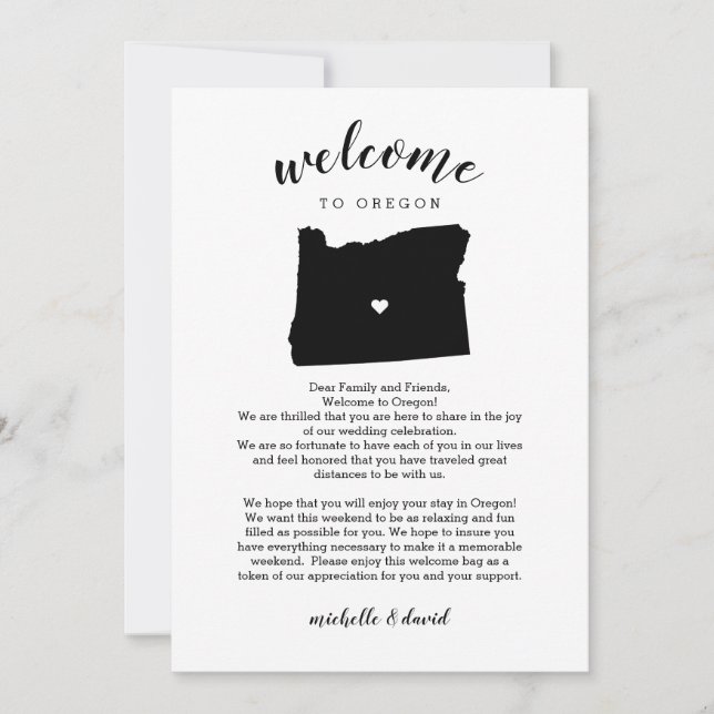 Welcome Oregon | Wedding Letter & Itinerary (Front)