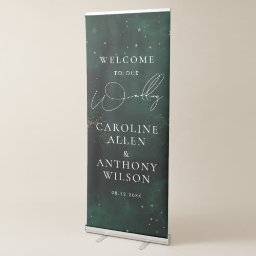 Welcome Our Wedding Emerald Green Watercolor  Retractable Banner