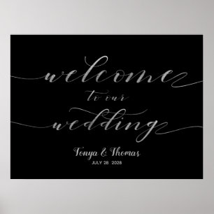 Welcome Our Wedding Silver Swash Calligraphy Sign