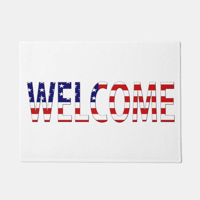 Welcome overlaid on USA Flag dmcnt Doormat (Front)