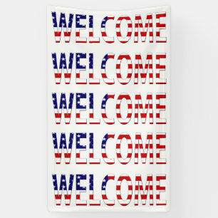 Welcome overlaid on USA flag (v) bnrcnt Banner