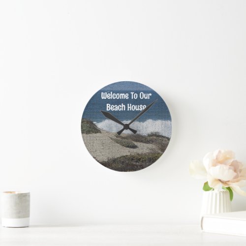Welcome Pacific Coast Landscape Photo Beach House Round Clock