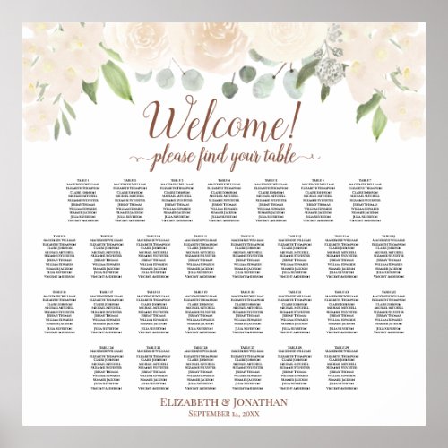 Welcome Pale Peach Roses 29 Table Seating Chart